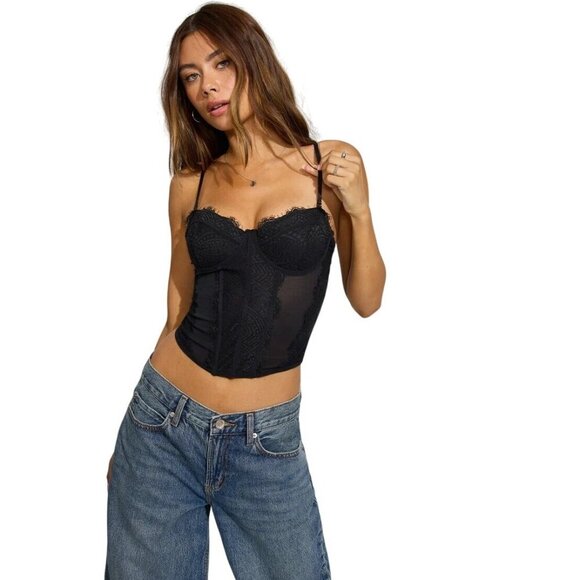 Commense Lace Mesh Bustier Top Womens Size S Fairy Grunge Goth Festival Concert - Picture 1 of 11